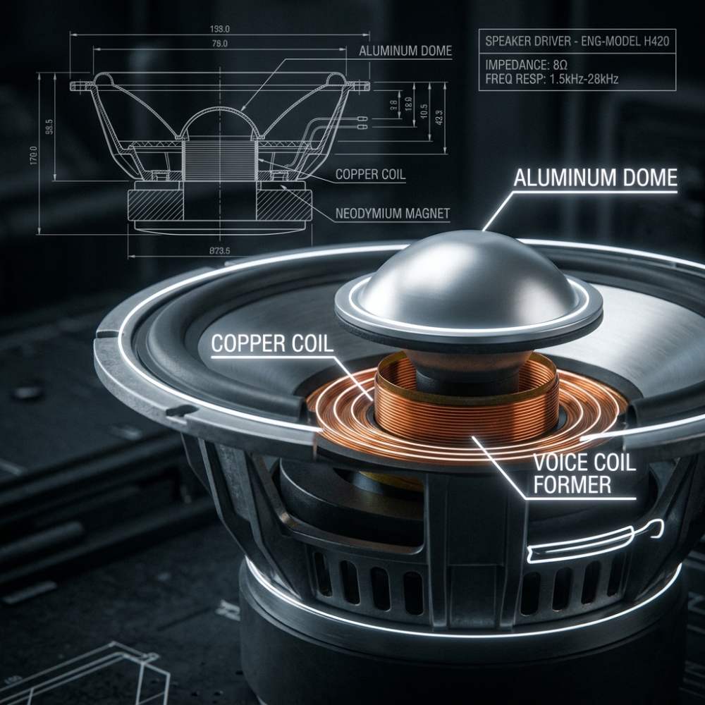 Technical Macro Close-up of Speaker Driver Structure and Coil